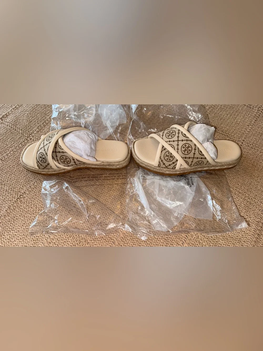Tory Burch T Monogram Crisscross Espadrille Slide Sandals
